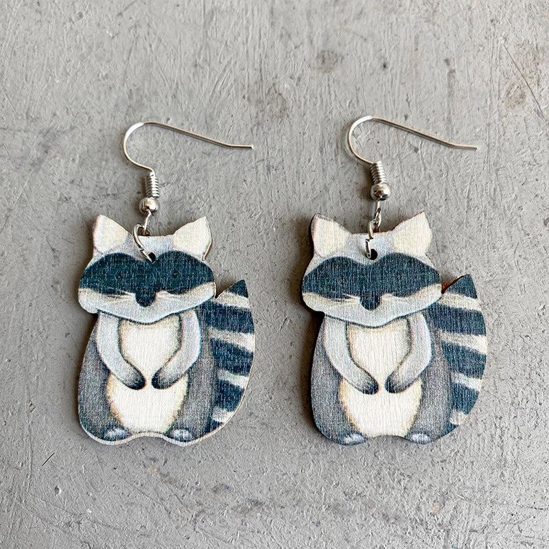 Wholesale 2pairs/pack Cute Animal Fun Raccoon Sloth Little Fox Forest Style Earrings