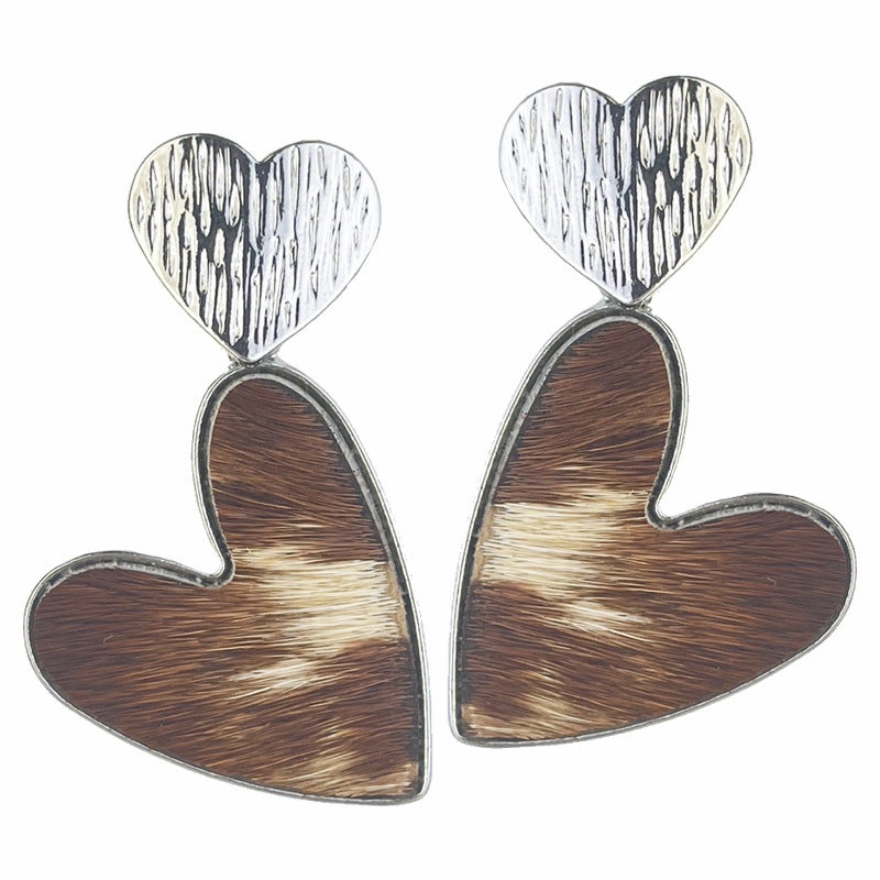 Wholesale 2Pairs/pack Double Love Fashion Western Cow Leopard Leather Earrings