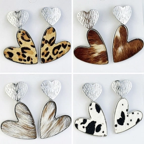 Wholesale 2Pairs/pack Double Love Fashion Western Cow Leopard Leather Earrings