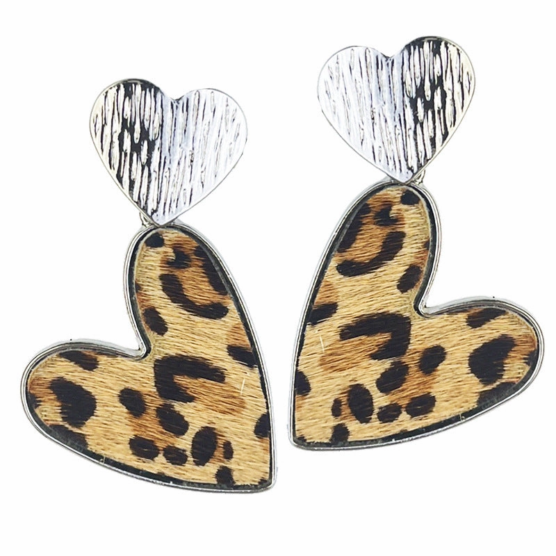 Wholesale 2Pairs/pack Double Love Fashion Western Cow Leopard Leather Earrings