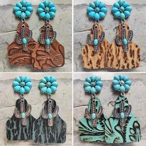 Wholesale 2Pairs/Pack Embossed Genuine Leather Earrings