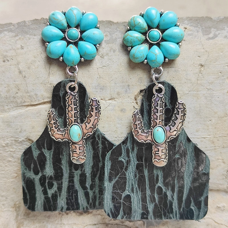 Wholesale 2Pairs/Pack Embossed Genuine Leather Earrings