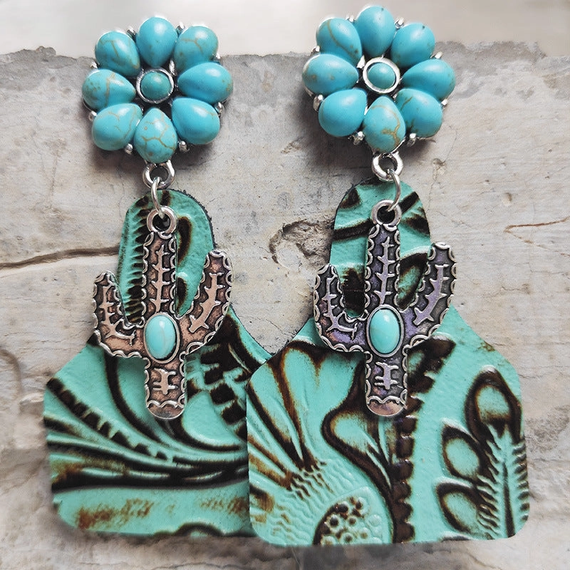 Wholesale 2Pairs/Pack Embossed Genuine Leather Earrings