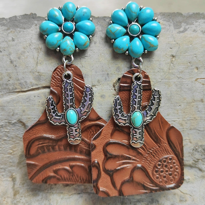 Wholesale 2Pairs/Pack Embossed Genuine Leather Earrings