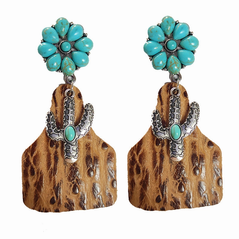 Wholesale 2Pairs/Pack Embossed Genuine Leather Earrings