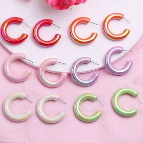 Wholesale 2pairs/pack Fantasy Fluorescent Color C-ring Acrylic Earrings