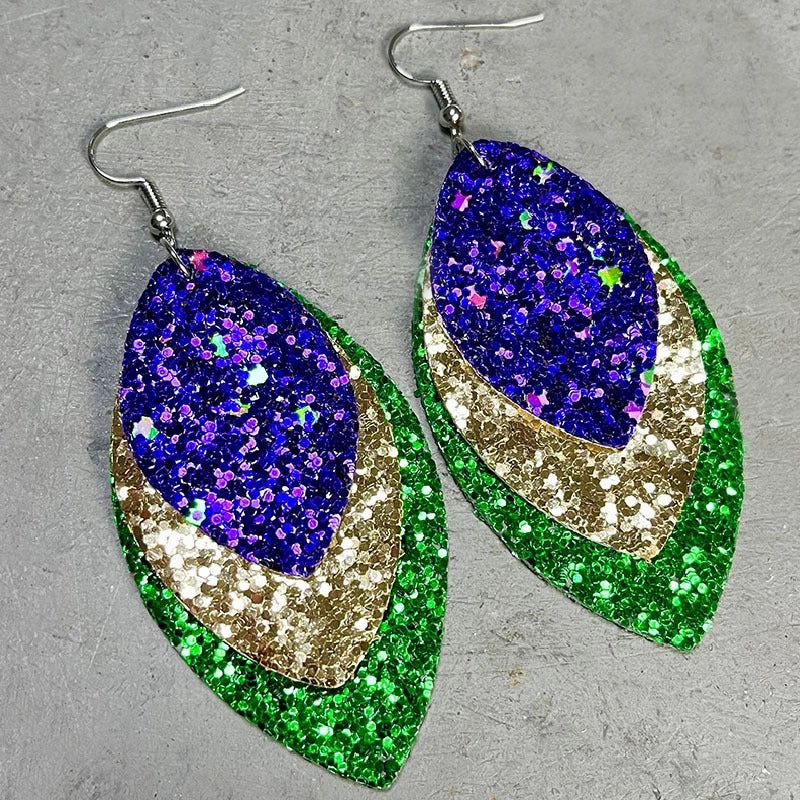 Wholesale 2pairs/pack Feather Metal Leather Earrings