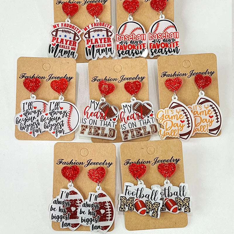 Wholesale 2pairs/pack Football Rugby Baseball MOM Earrings