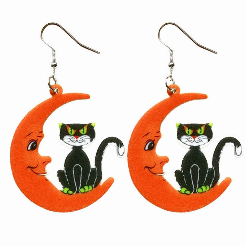 Wholesale 2pairs/pack Halloween Black Cat Acrylic Earrings