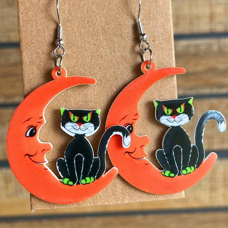Wholesale 2pairs/pack Halloween Black Cat Acrylic Earrings
