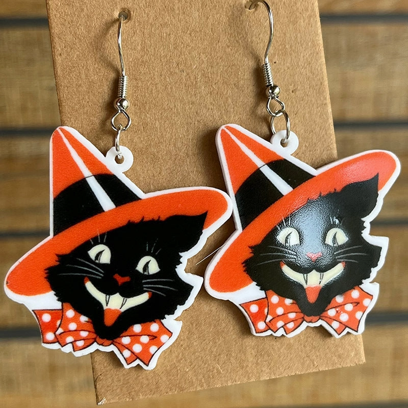 Wholesale 2pairs/pack Halloween Black Cat Acrylic Earrings
