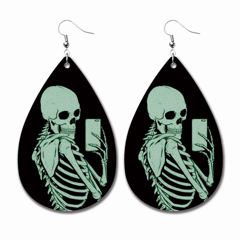 Wholesale 2pairs/pack Halloween Ghost Horror Funny Water Drop PU Earrings