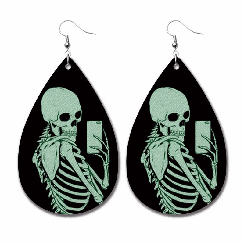 Wholesale 2pairs/pack Halloween Ghost Horror Funny Water Drop PU Earrings