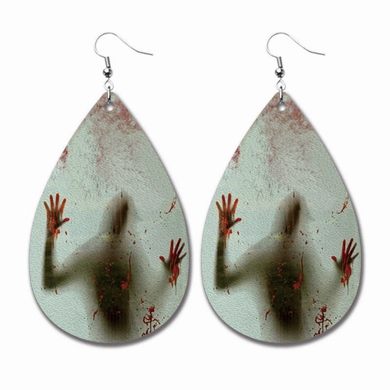 Wholesale 2pairs/pack Halloween Ghost Horror Funny Water Drop PU Earrings