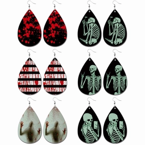 Wholesale 2pairs/pack Halloween Ghost Horror Funny Water Drop PU Earrings