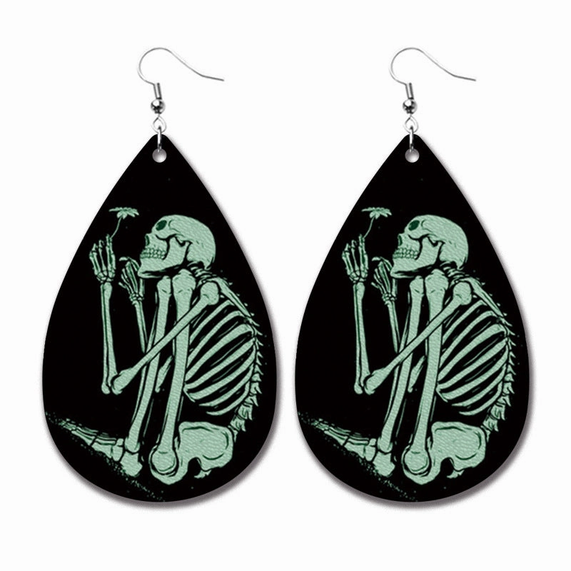 Wholesale 2pairs/pack Halloween Ghost Horror Funny Water Drop PU Earrings