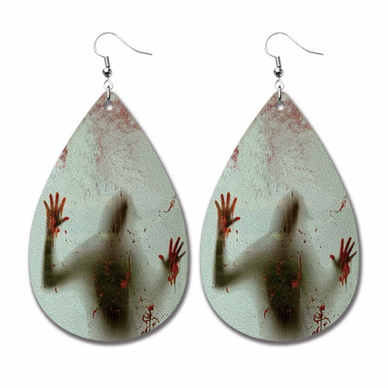 Wholesale 2pairs/pack Halloween Ghost Horror Funny Water Drop PU Earrings