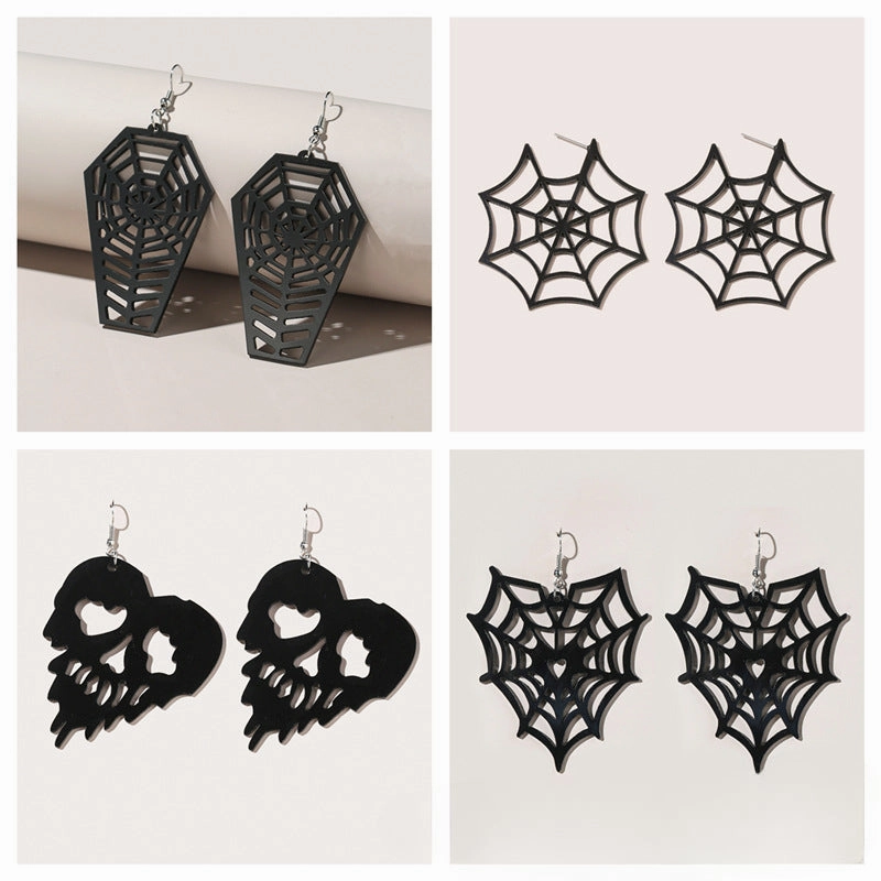 Wholesale 2pairs/pack Halloween Spider Web Punk Style Acrylic Earrings