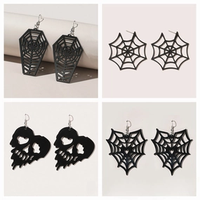 Wholesale 2pairs/pack Halloween Spider Web Punk Style Acrylic Earrings