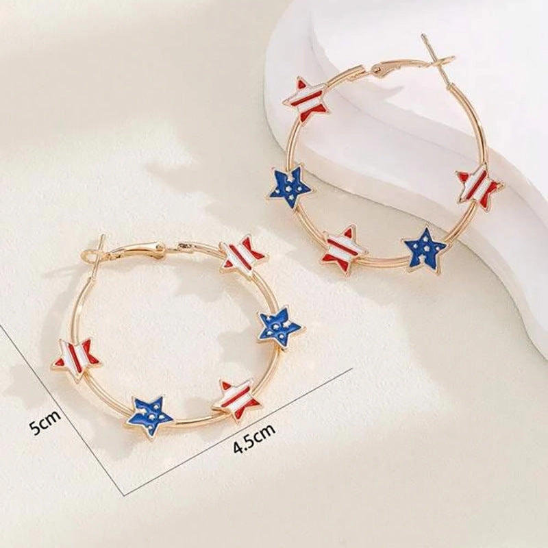 Wholesale 2pairs/pack Independence Day Pentagram Flag Oil Drop Earrings