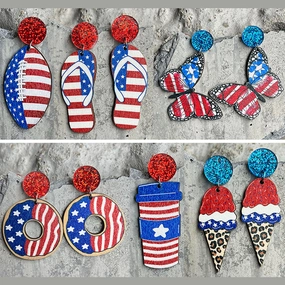 Wholesale 2Pairs/Pack Independence Day Wood Earrings
