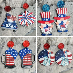 Wholesale 2Pairs/Pack Independence Day Wood Earrings