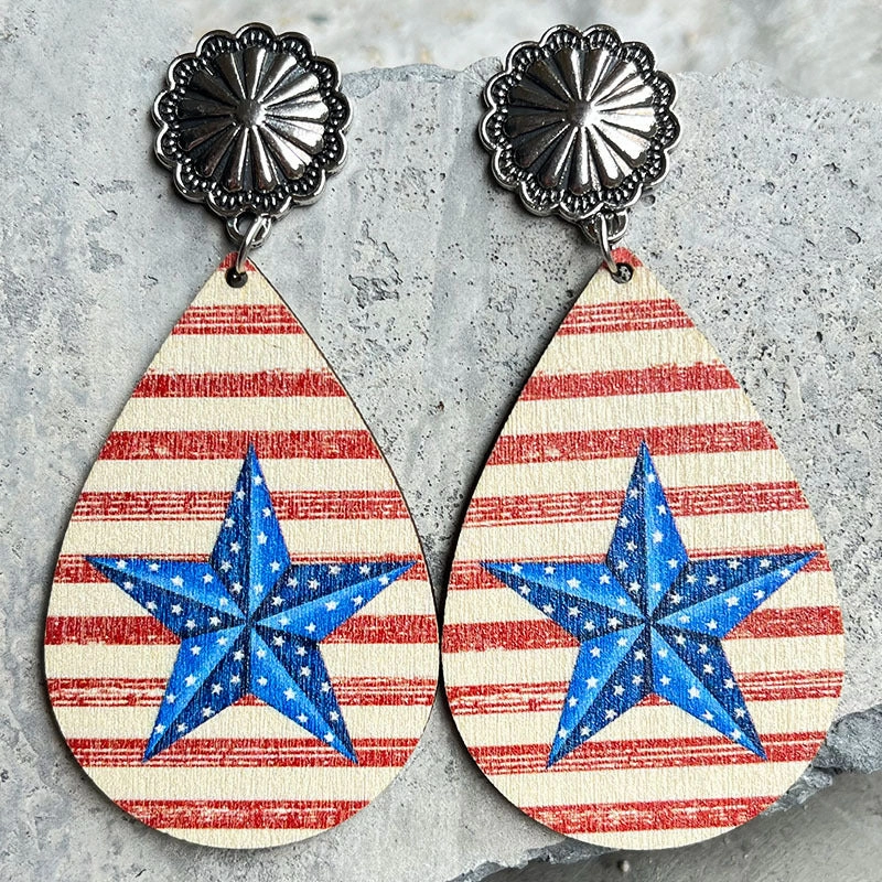 Wholesale 2Pairs/Pack Independence Day Wood Earrings