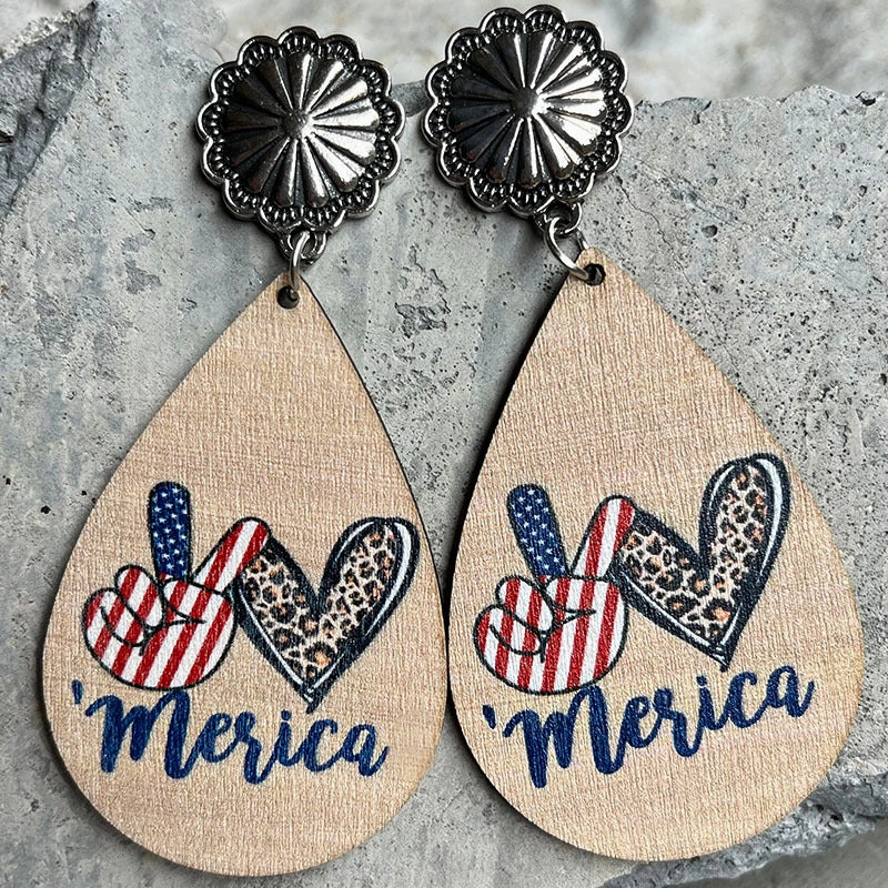Wholesale 2Pairs/Pack Independence Day Wood Earrings