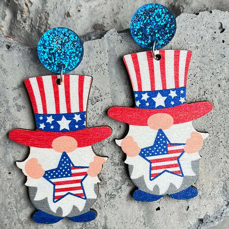 Wholesale 2Pairs/Pack Independence Day Wood Earrings