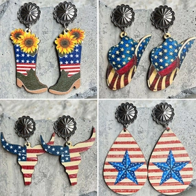 Wholesale 2Pairs/Pack Independence Day Wood Earrings