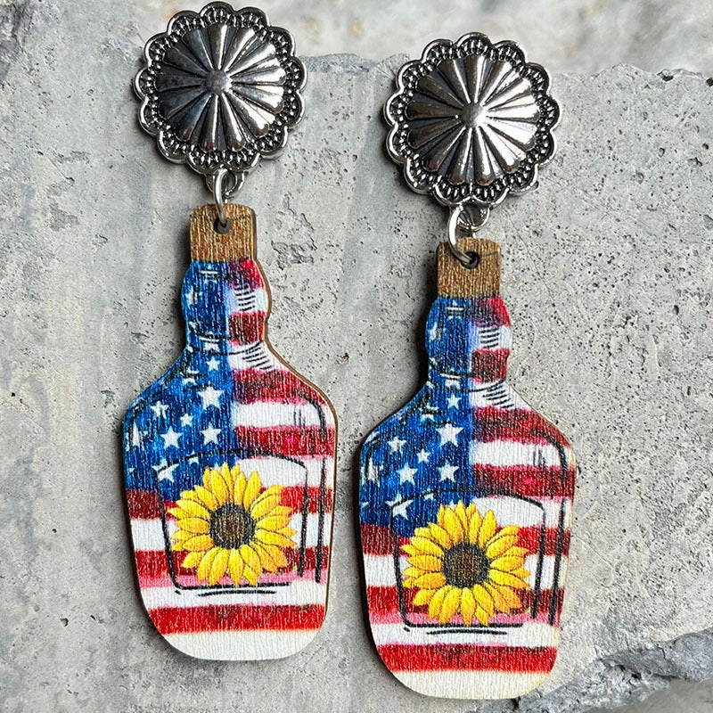 Wholesale 2Pairs/Pack Independence Day Wood Earrings