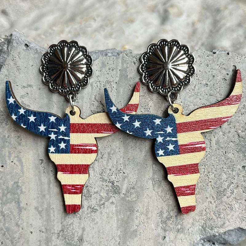 Wholesale 2Pairs/Pack Independence Day Wood Earrings