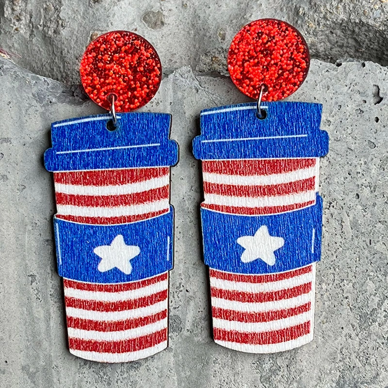 Wholesale 2Pairs/Pack Independence Day Wood Earrings