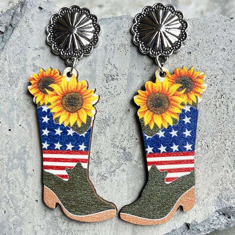 Wholesale 2Pairs/Pack Independence Day Wood Earrings