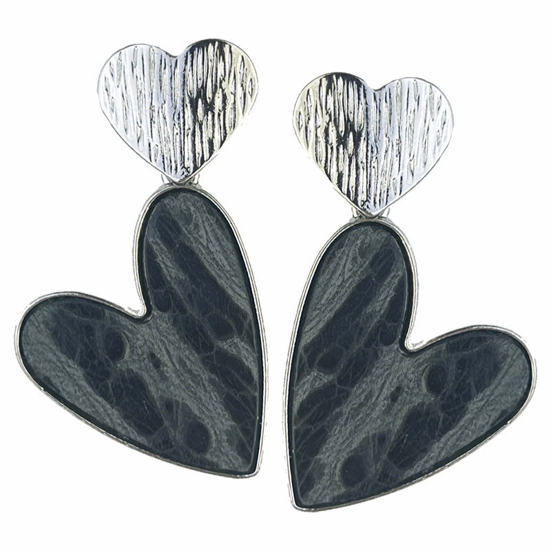 Wholesale 2Pairs/pack Metal Double Heart Embossed Textured Western Leather Earrings