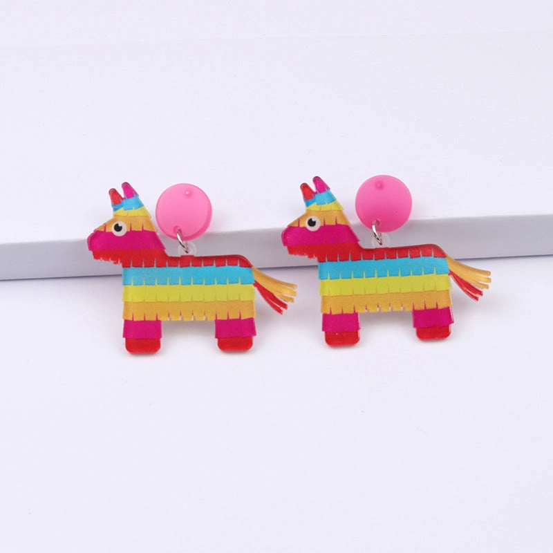 Wholesale 2pairs/pack Mexican Festival Racket Rainbow Boat Print Earrings