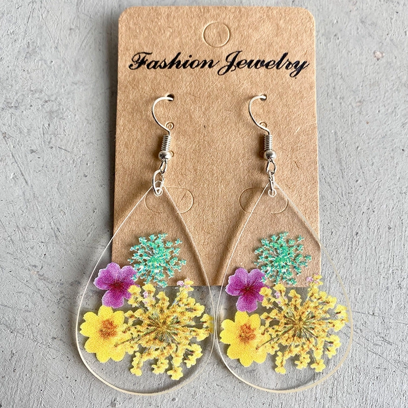 Wholesale 2pairs/pack Mother's Day Gifts Floral Acrylic Droplet Shaped Earrings