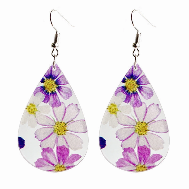 Wholesale 2pairs/pack Mother's Day Gifts Floral Acrylic Droplet Shaped Earrings