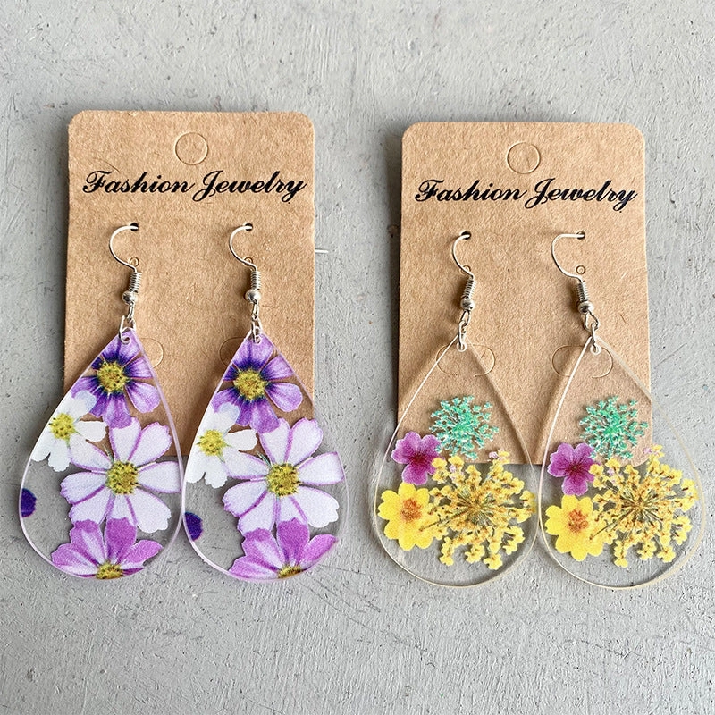 Wholesale 2pairs/pack Mother's Day Gifts Floral Acrylic Droplet Shaped Earrings