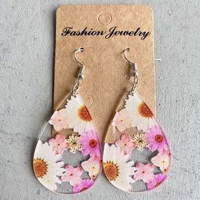 Wholesale 2pairs/pack Mother's Day Gifts Floral Acrylic Droplet Shaped Earrings