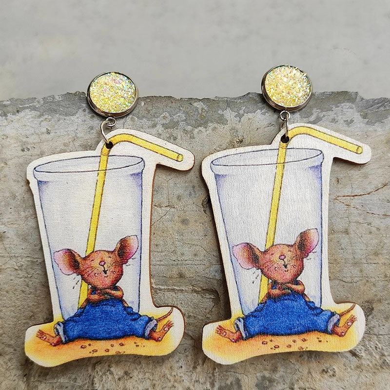 Wholesale 2Pairs/Pack Mouse Cheese Leather Earrings