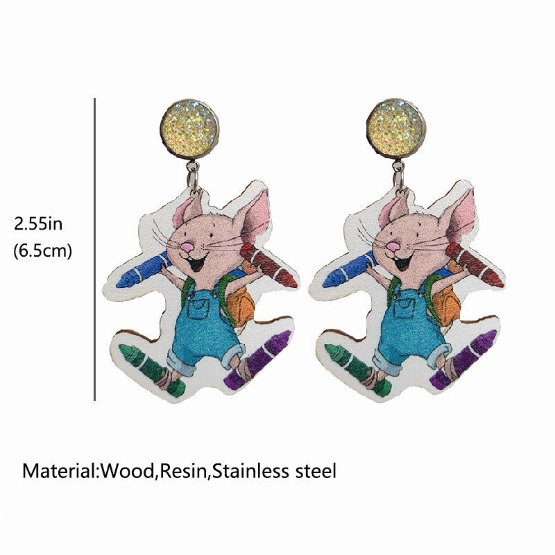 Wholesale 2Pairs/Pack Mouse Cheese Leather Earrings