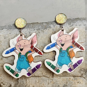 Wholesale 2Pairs/Pack Mouse Cheese Leather Earrings