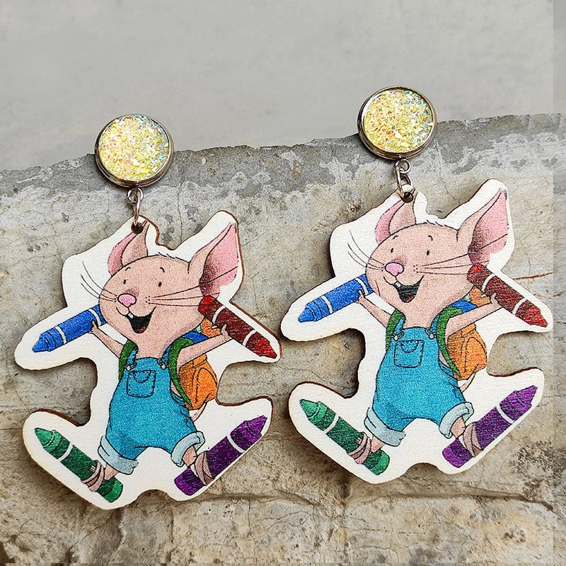 Wholesale 2Pairs/Pack Mouse Cheese Leather Earrings