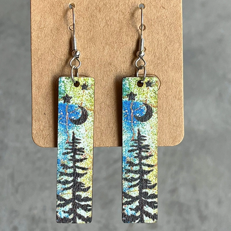 Wholesale 2pairs/pack Night Forest Wooden Earrings