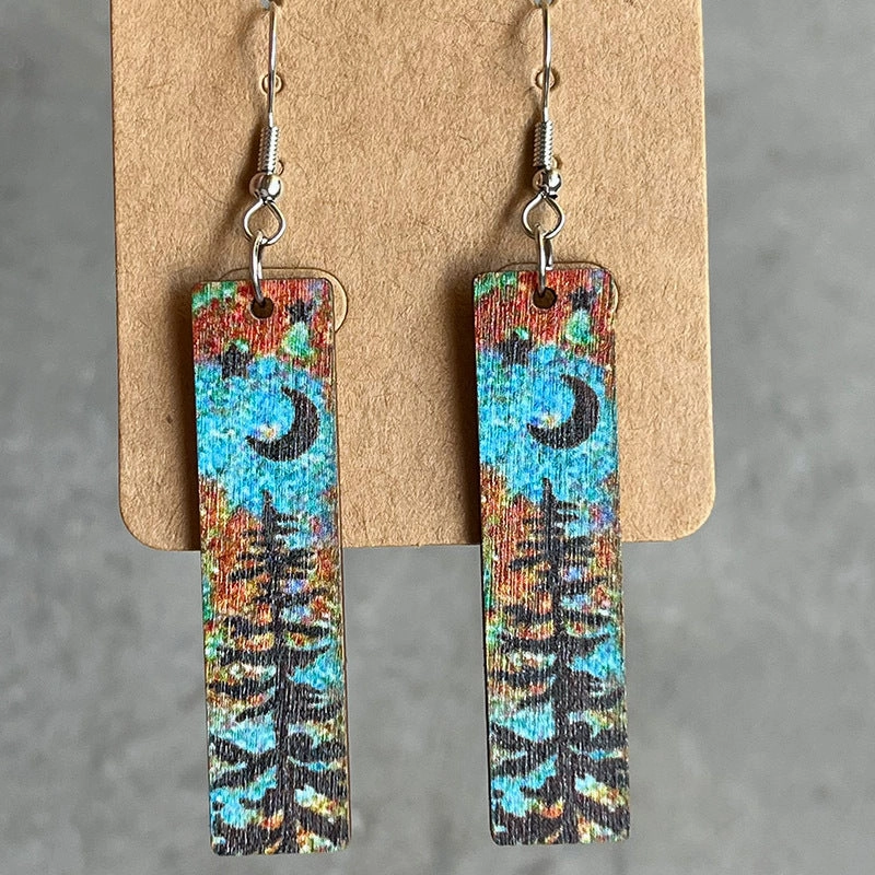 Wholesale 2pairs/pack Night Forest Wooden Earrings