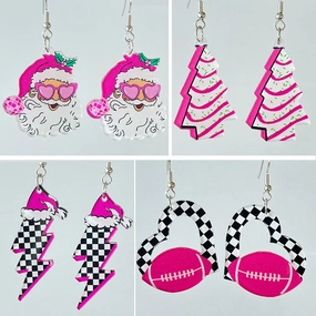 Wholesale 2pairs/pack Pink Christmas Santa Claus Christmas Tree Lightning Football Earrings