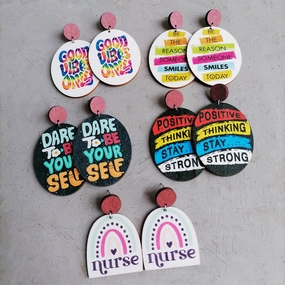 Wholesale 2Pairs/Pack Rainbow Nurse Wood Earrings
