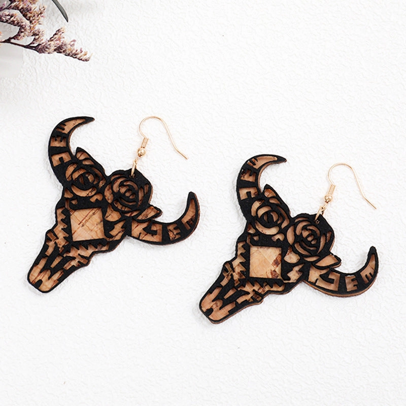 Wholesale 2Pairs/Pack Vintage Distressed Leather Western Sunflower Earrings
