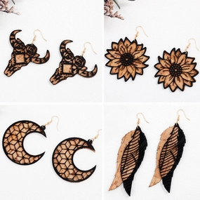 Wholesale 2Pairs/Pack Vintage Distressed Leather Western Sunflower Earrings